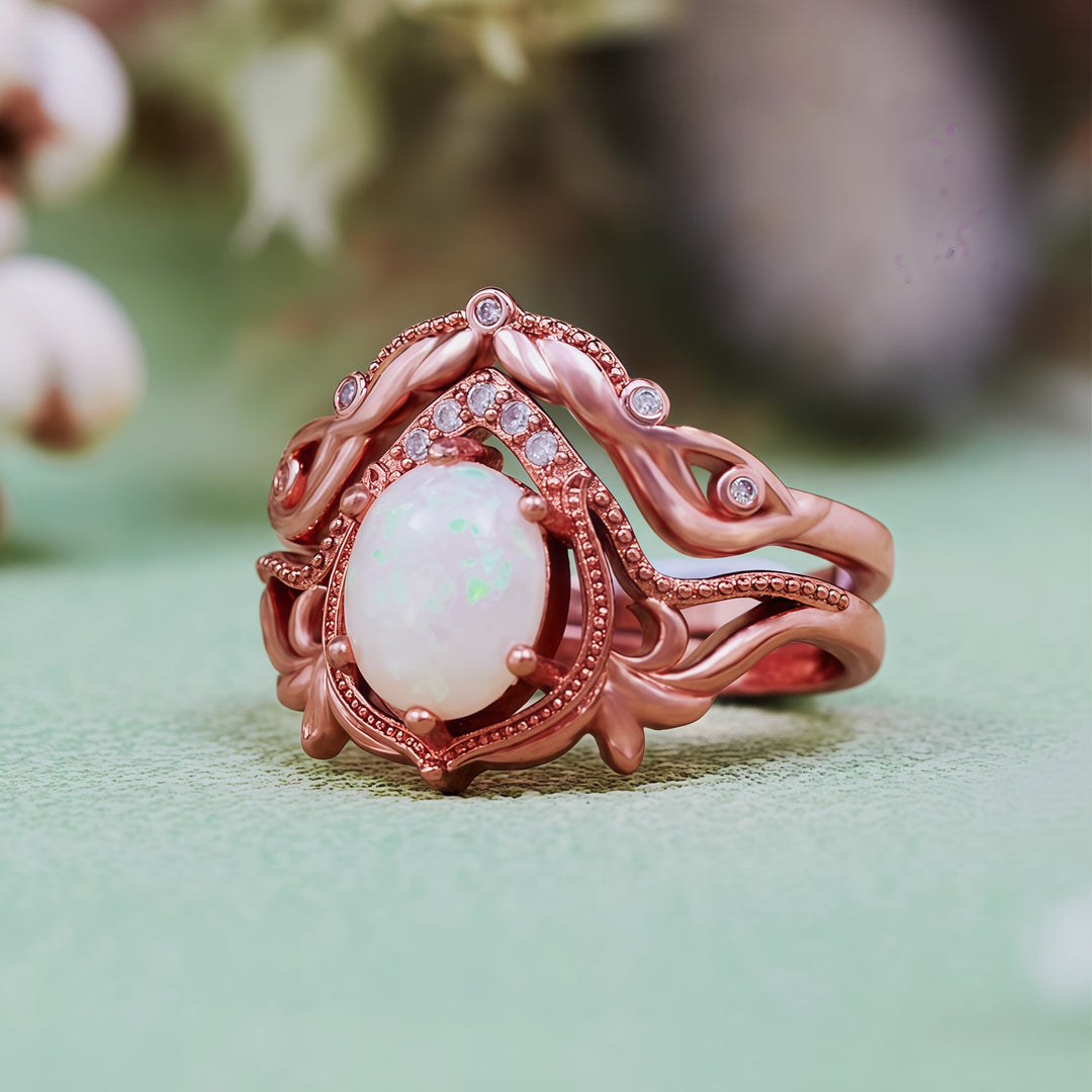 Olivenorma 2Pcs Garnet Opal Zircon Vintage Carved Ring - image 14