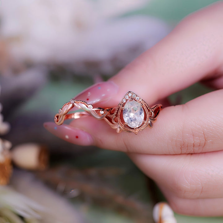 Olivenorma 2Pcs Garnet Opal Zircon Vintage Carved Ring - image 22