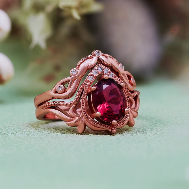 Olivenorma 2Pcs Garnet Opal Zircon Vintage Carved Ring - image 7