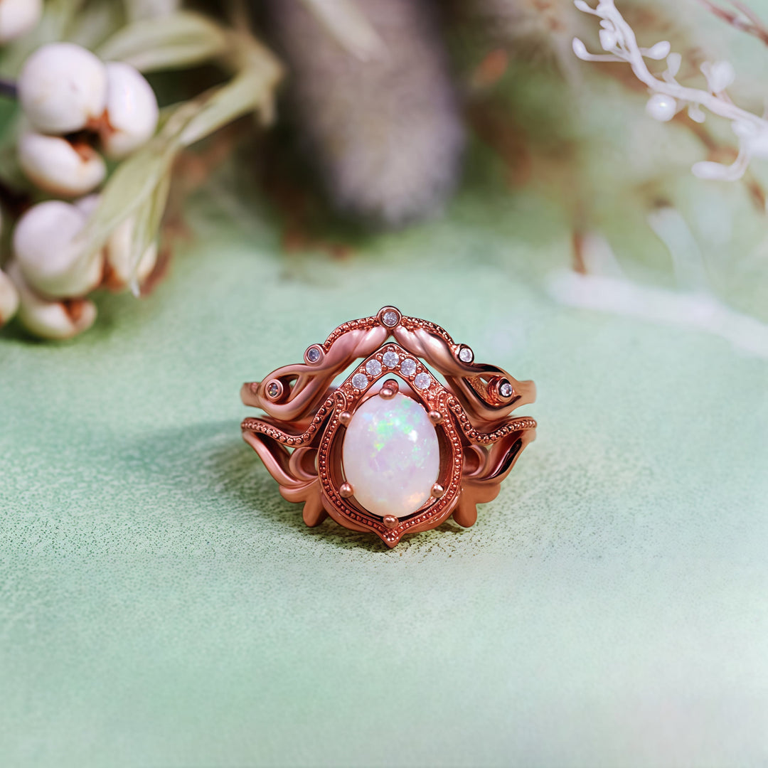 Olivenorma 2Pcs Garnet Opal Zircon Vintage Carved Ring - image 17