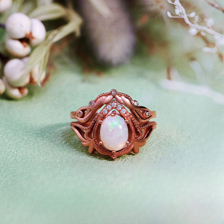 Olivenorma 2Pcs Garnet Opal Zircon Vintage Carved Ring - image 17