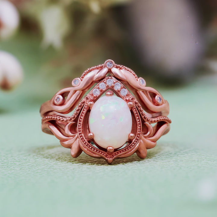 Olivenorma 2Pcs Garnet Opal Zircon Vintage Carved Ring - Opal - US 10 - image 10