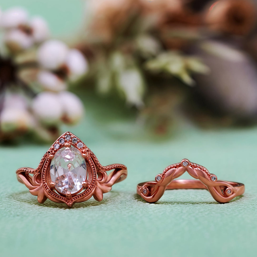 Olivenorma 2Pcs Garnet Opal Zircon Vintage Carved Ring - image 24