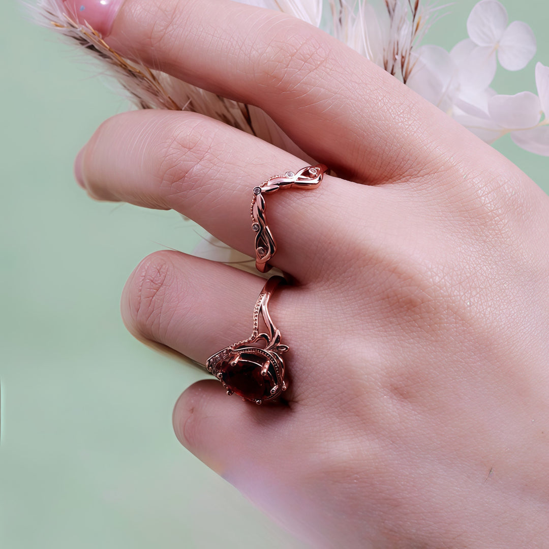 Olivenorma 2Pcs Garnet Opal Zircon Vintage Carved Ring - image 3