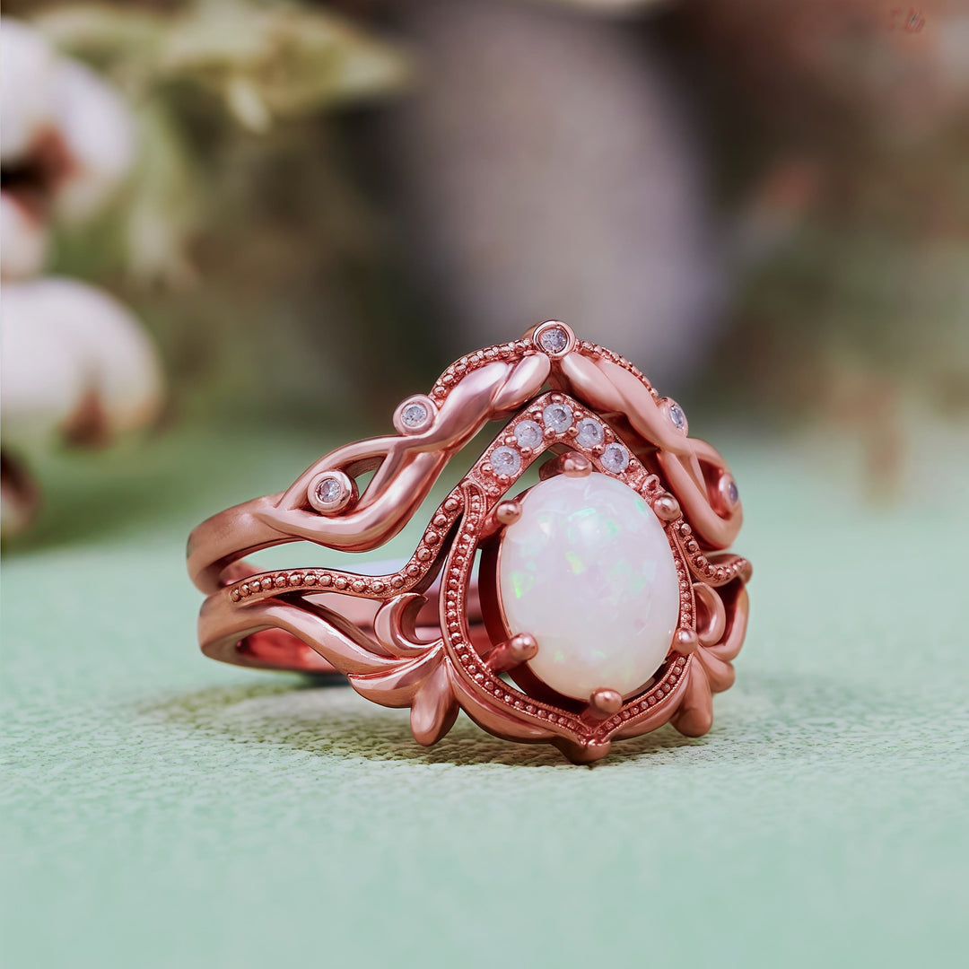 Olivenorma 2Pcs Garnet Opal Zircon Vintage Carved Ring - image 16