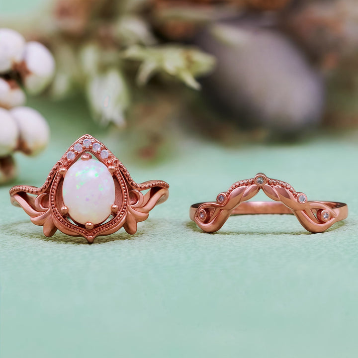 Olivenorma 2Pcs Garnet Opal Zircon Vintage Carved Ring - image 15