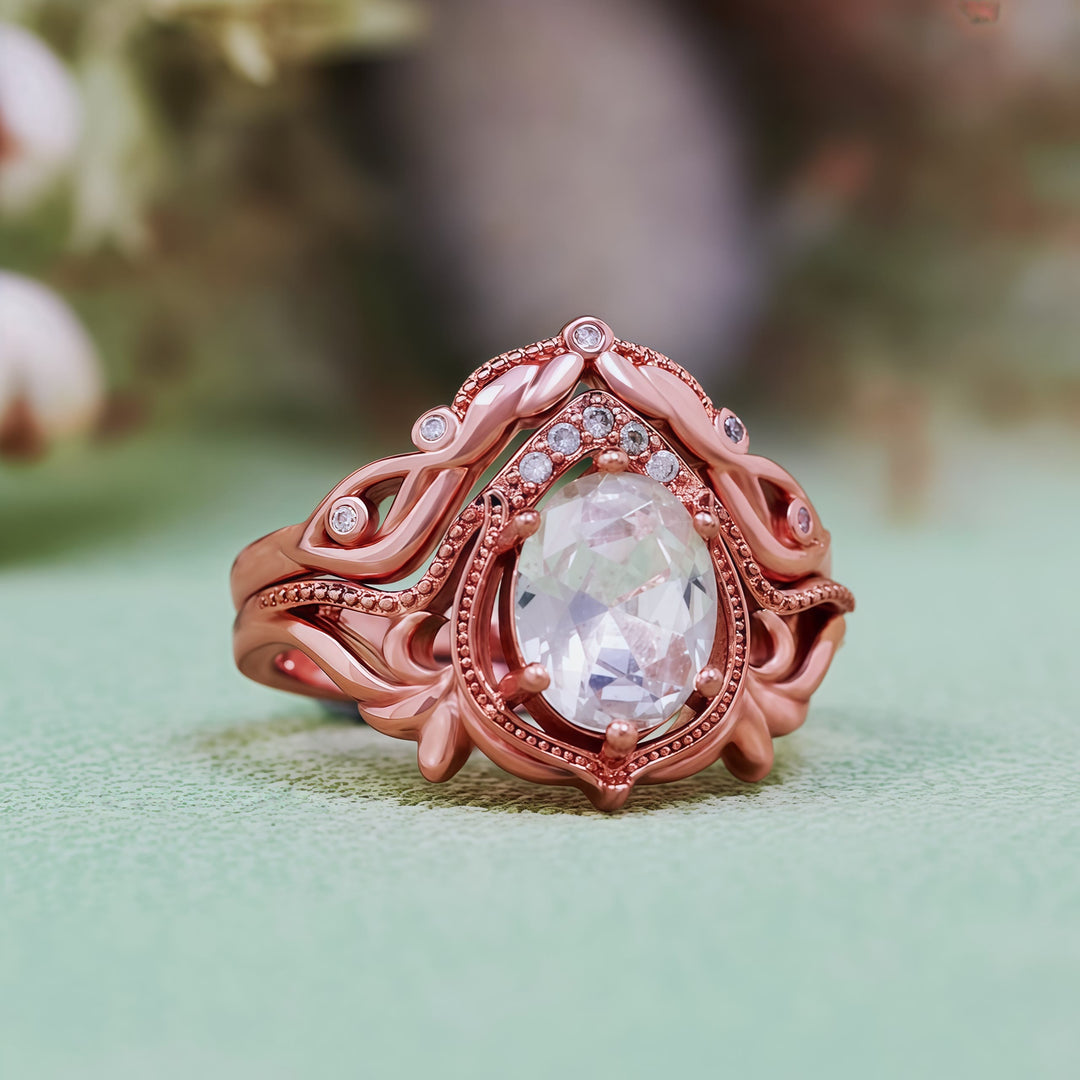 Olivenorma 2Pcs Garnet Opal Zircon Vintage Carved Ring - image 25