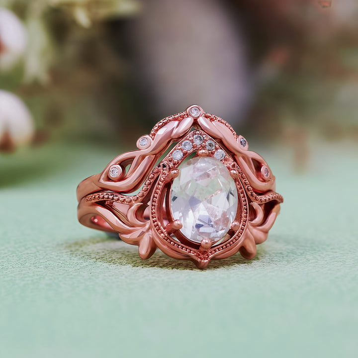 Olivenorma 2Pcs Garnet Opal Zircon Vintage Carved Ring - image 25