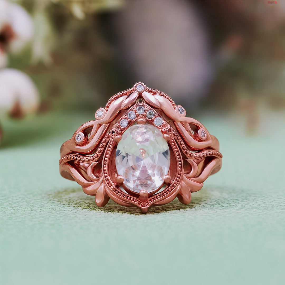 Olivenorma 2Pcs Garnet Opal Zircon Vintage Carved Ring - White Zircon - US 10 - image 19