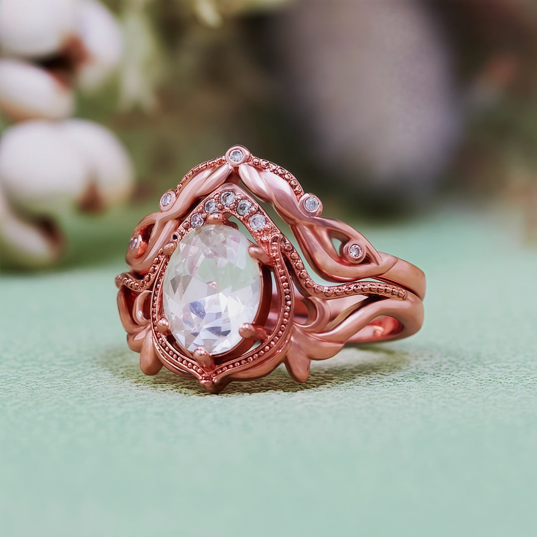 Olivenorma 2Pcs Garnet Opal Zircon Vintage Carved Ring - image 23