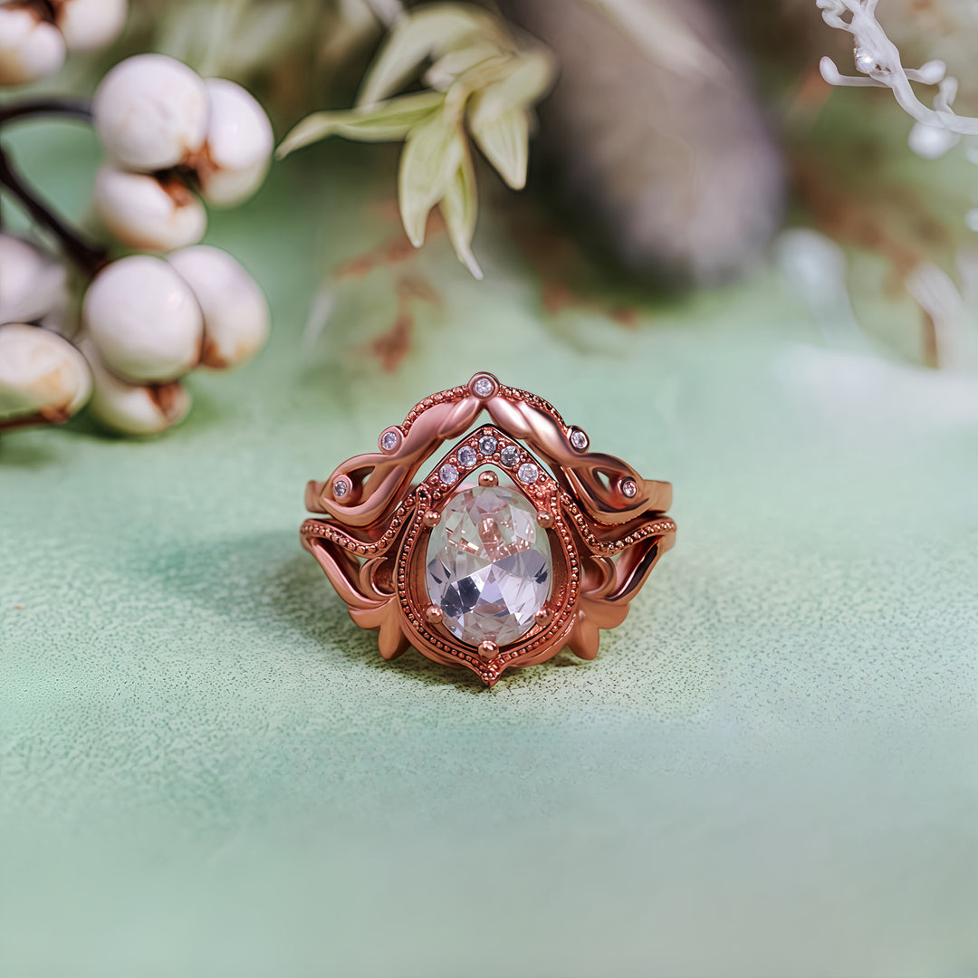 Olivenorma 2Pcs Garnet Opal Zircon Vintage Carved Ring - image 26