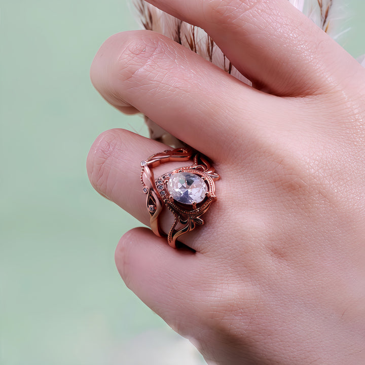 Olivenorma 2Pcs Garnet Opal Zircon Vintage Carved Ring - image 20