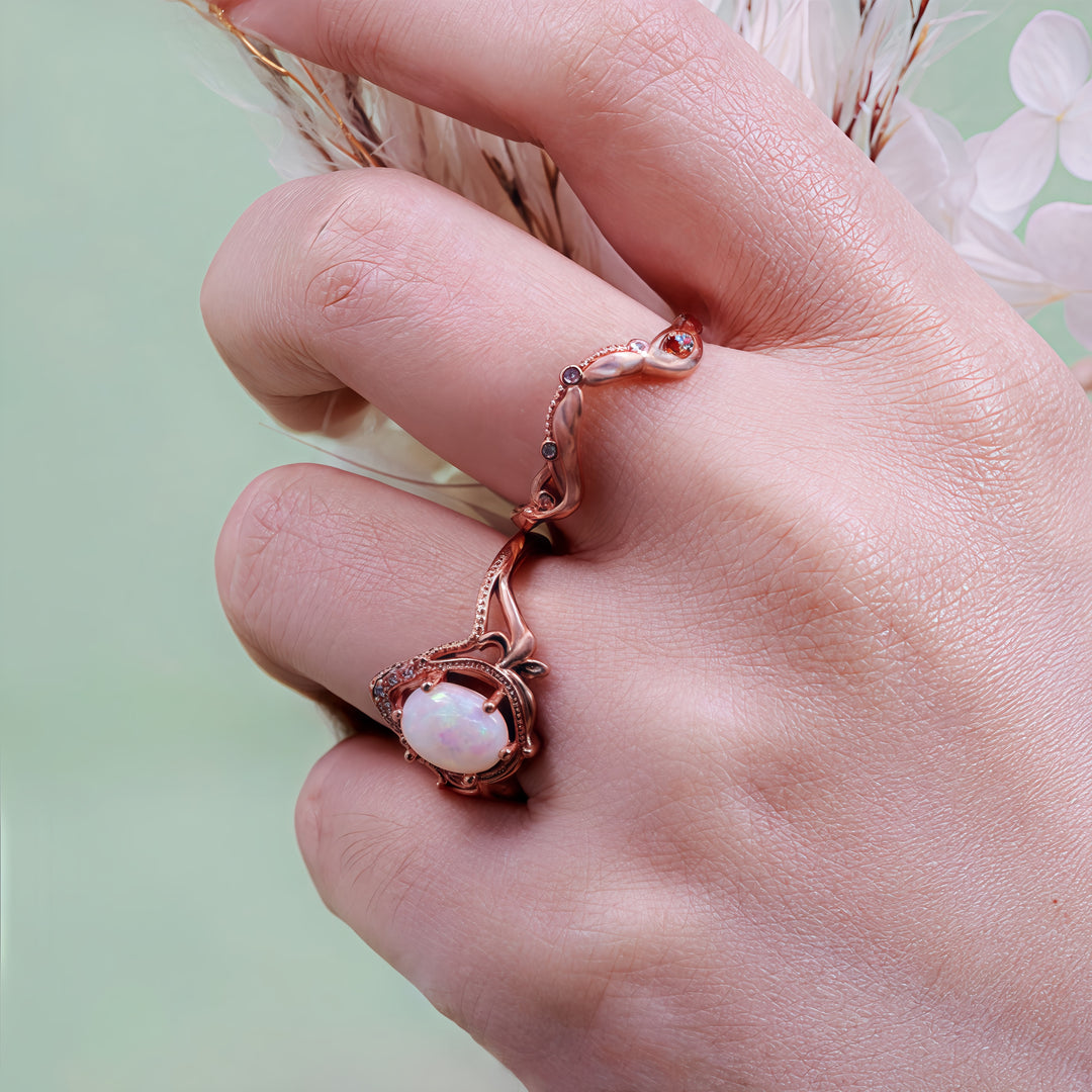 Olivenorma 2Pcs Garnet Opal Zircon Vintage Carved Ring - image 12