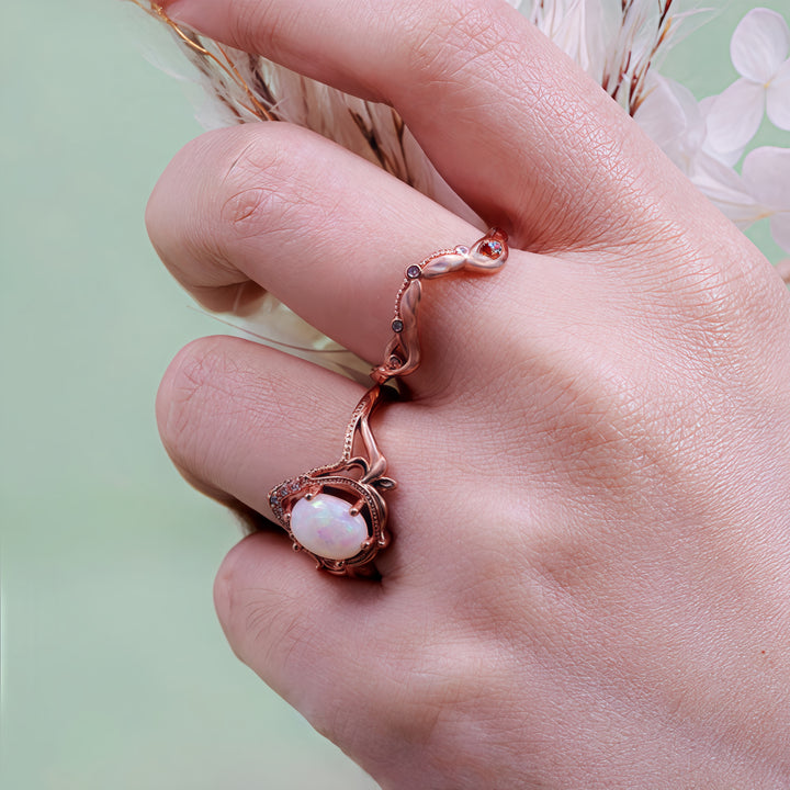 Olivenorma 2Pcs Garnet Opal Zircon Vintage Carved Ring - image 12