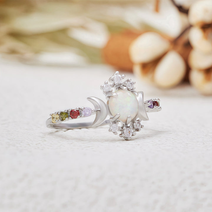 Olivenorma White Opal Triple Moon Goddess Ring - image 5