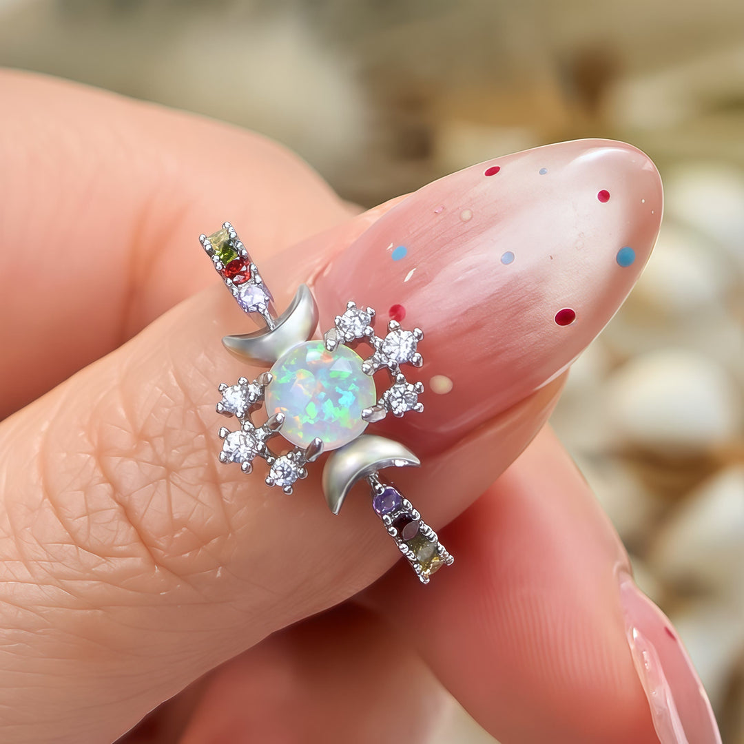 Olivenorma White Opal Triple Moon Goddess Ring - image 3