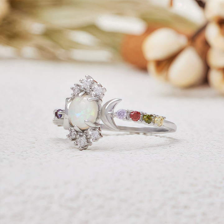 Olivenorma White Opal Triple Moon Goddess Ring - image 4