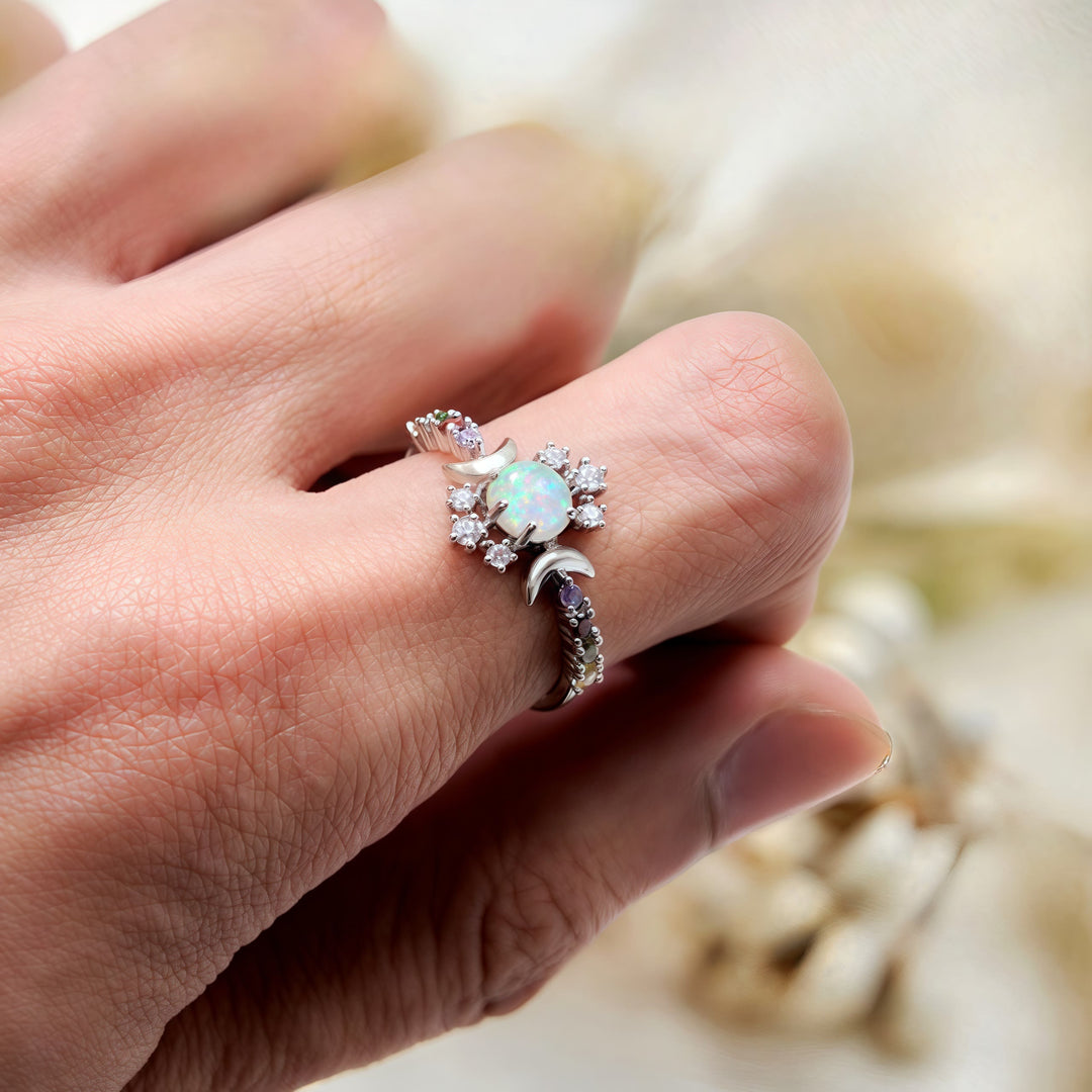 Olivenorma White Opal Triple Moon Goddess Ring - image 1