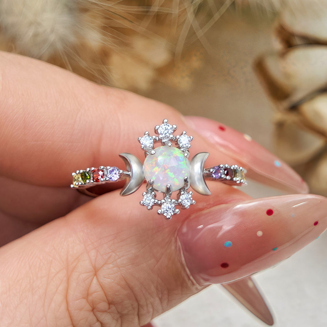 Olivenorma White Opal Triple Moon Goddess Ring - image 2