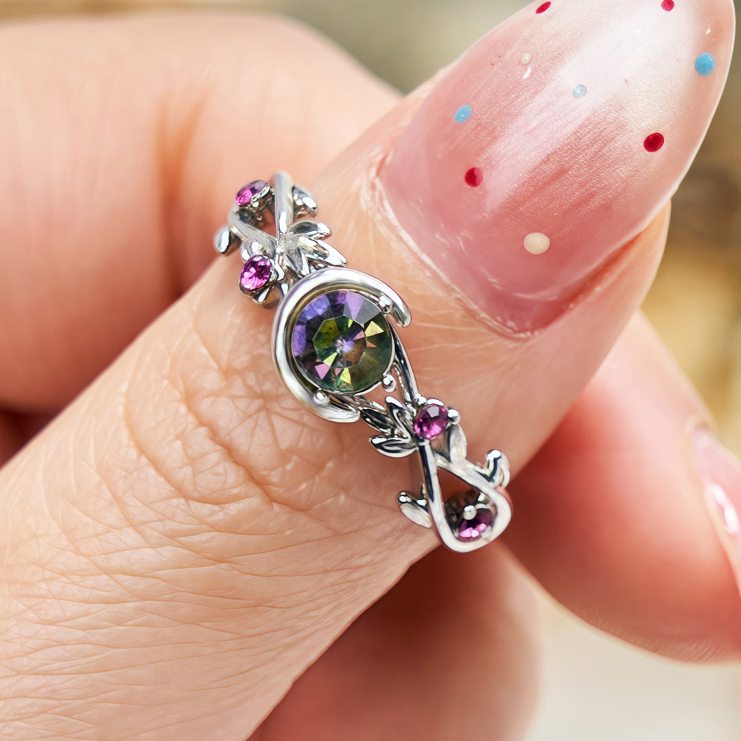 Olivenorma Moon Star Color-Change Alexandrite Branch Leaf Amethyst Engagement Ring - image 3