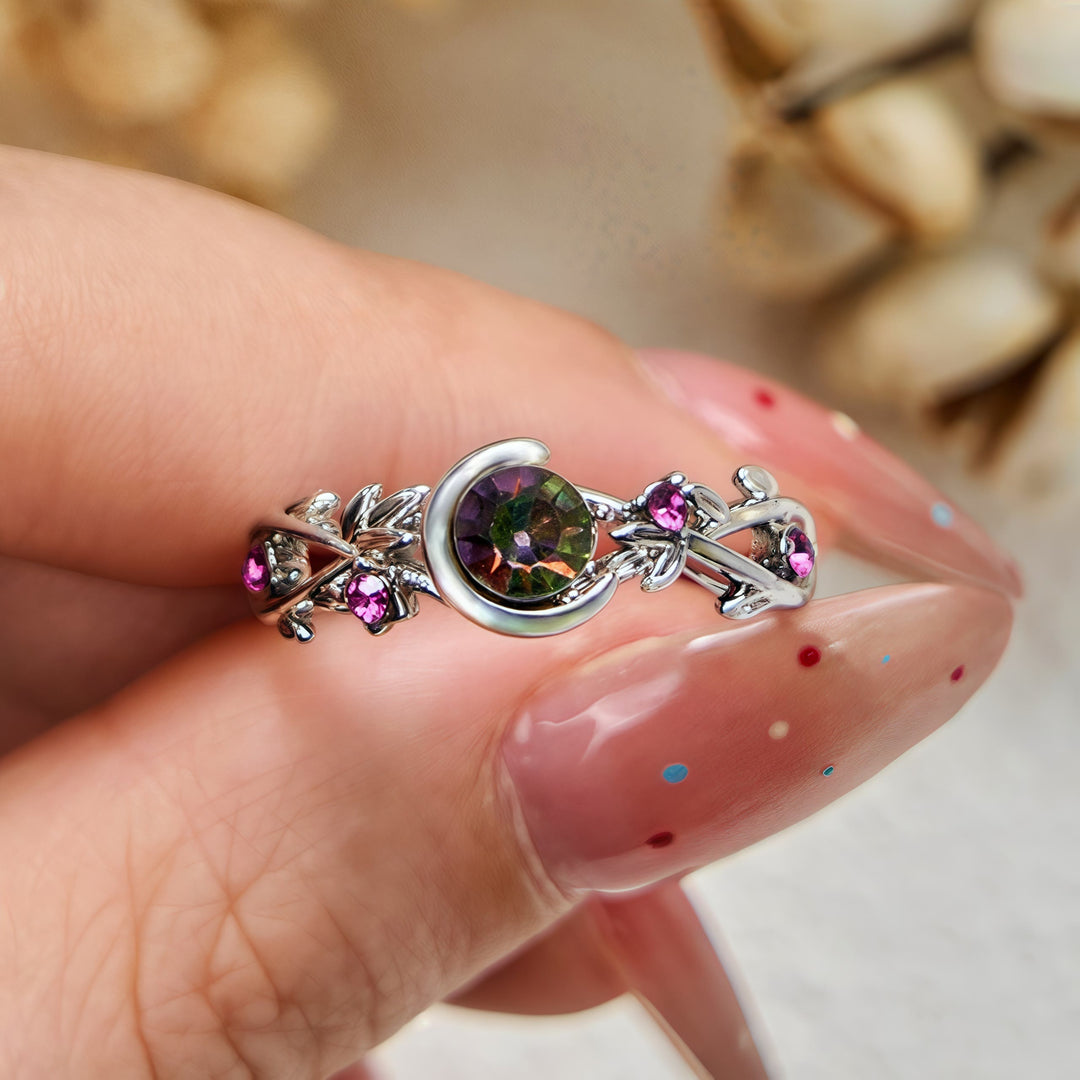 Olivenorma Moon Star Color-Change Alexandrite Branch Leaf Amethyst Engagement Ring - image 2