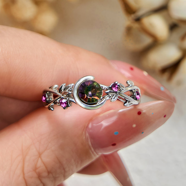 Olivenorma Moon Star Color-Change Alexandrite Branch Leaf Amethyst Engagement Ring - image 2