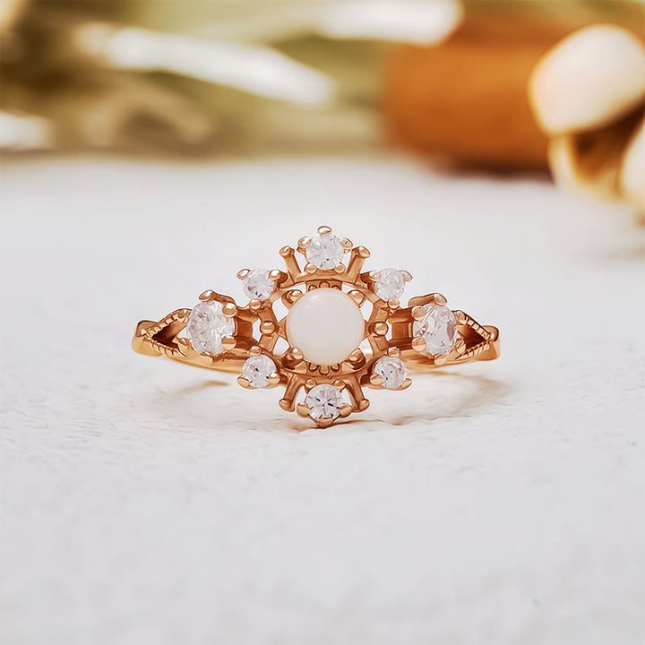 Olivenorma "Snowflake" Natural Opal White Zircon Ring - Opal & White Zircon - image 0