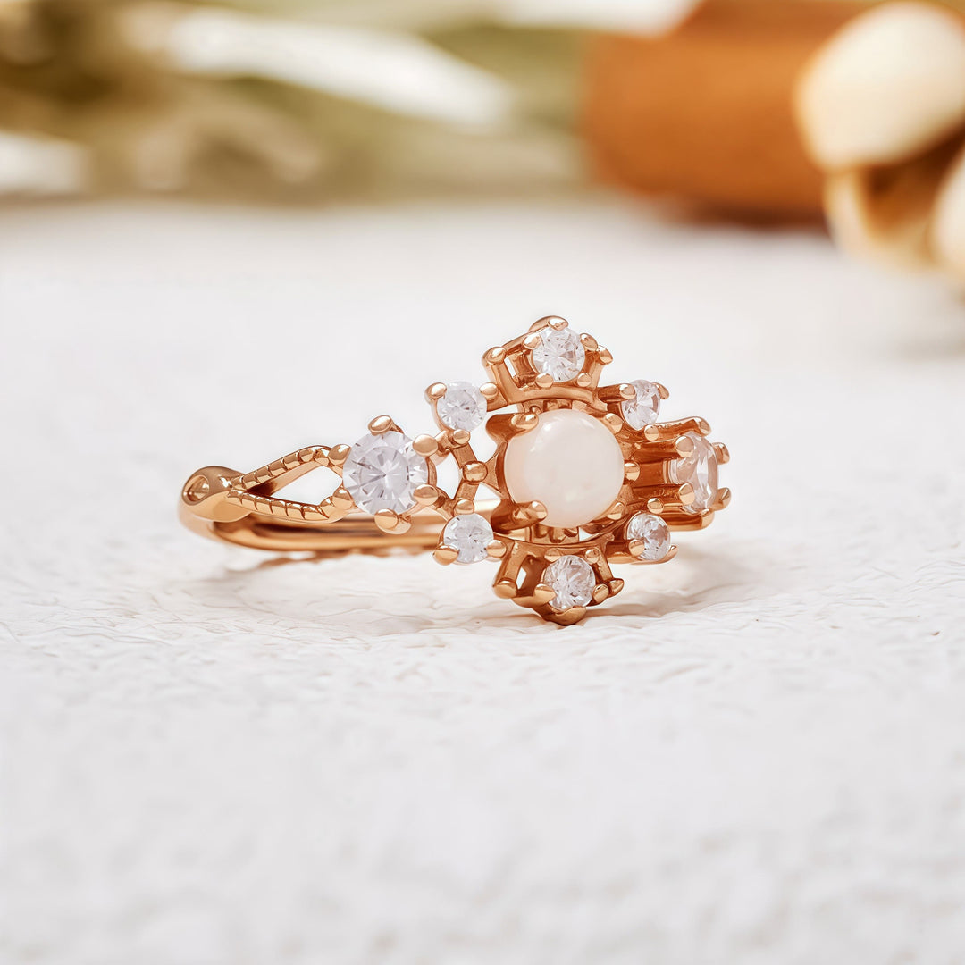 Olivenorma "Snowflake" Natural Opal White Zircon Ring - image 5