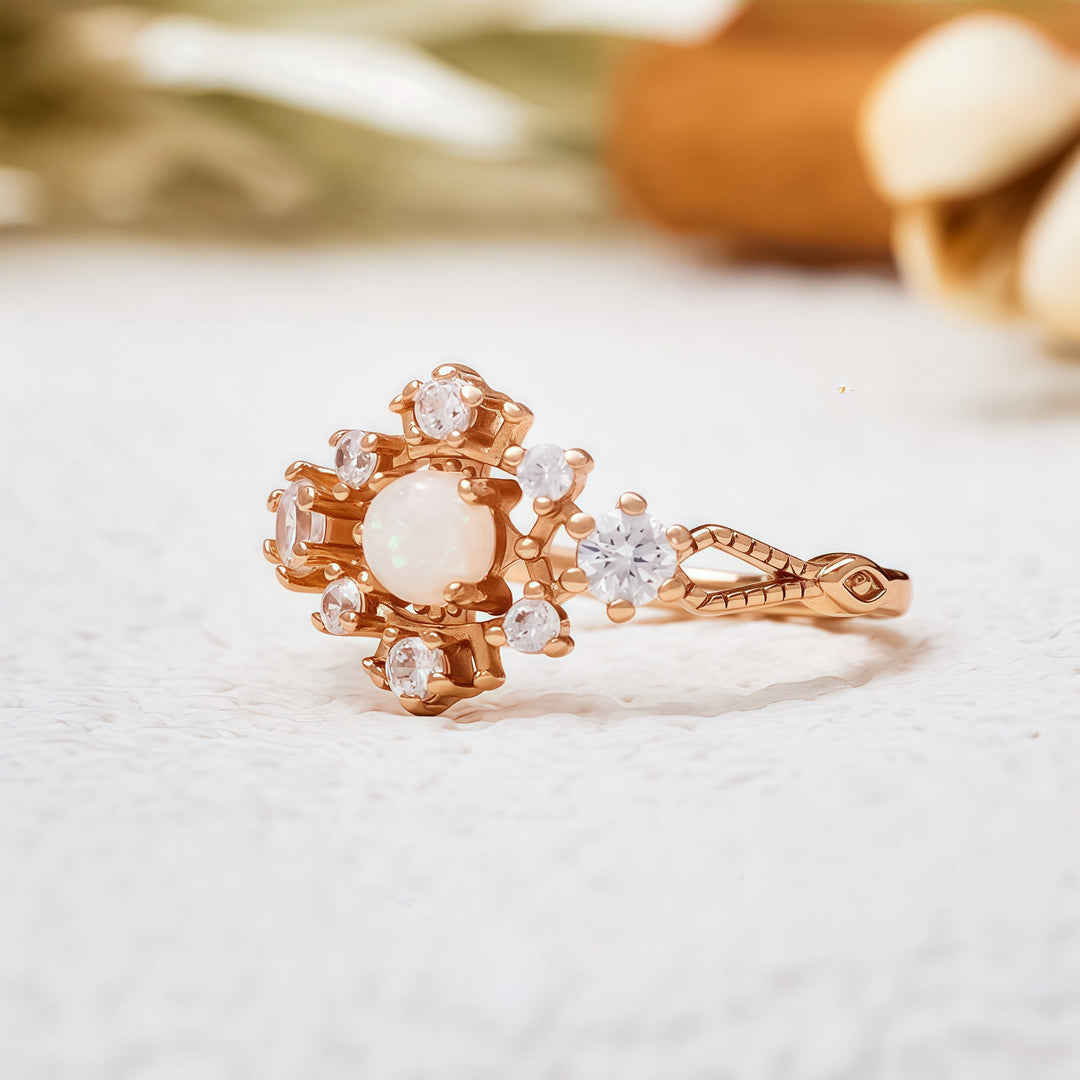 Olivenorma "Snowflake" Natural Opal White Zircon Ring - image 4