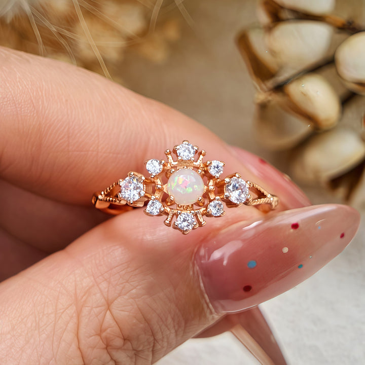 Olivenorma "Snowflake" Natural Opal White Zircon Ring - image 2