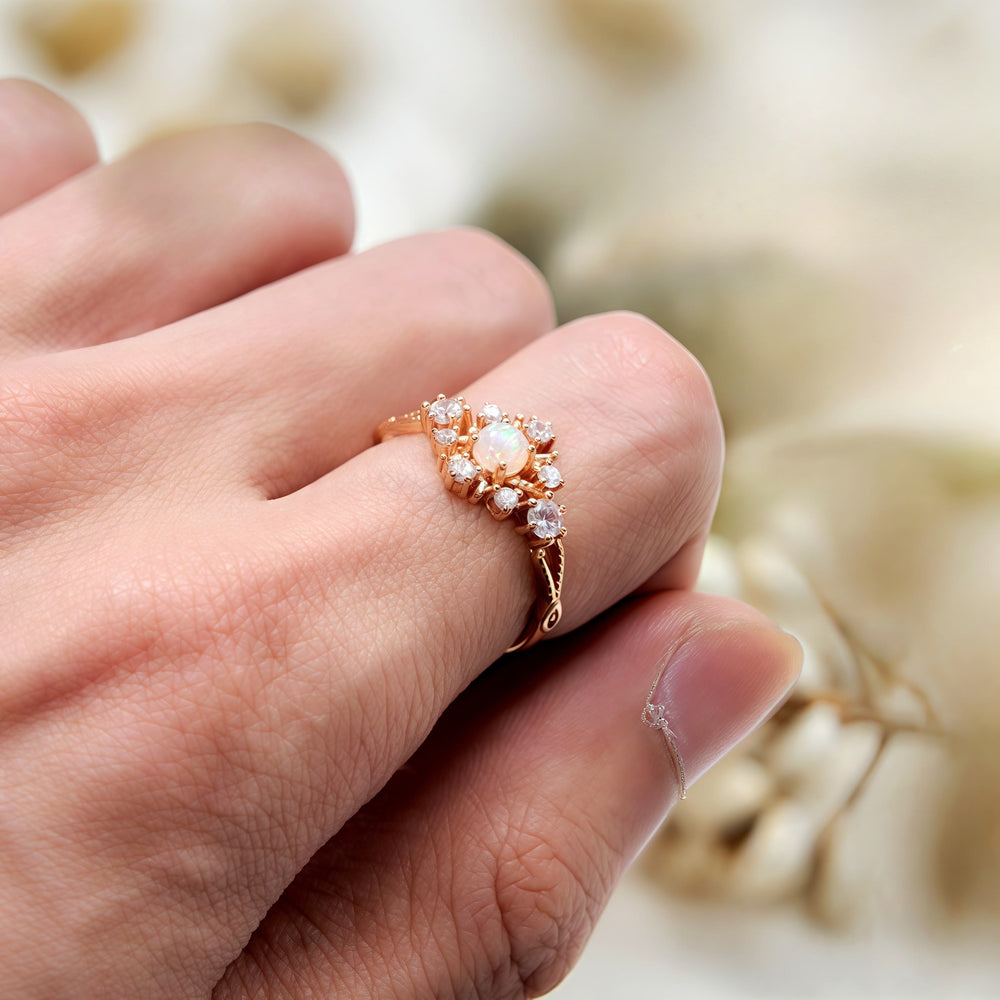 Olivenorma "Snowflake" Natural Opal White Zircon Ring - image 1