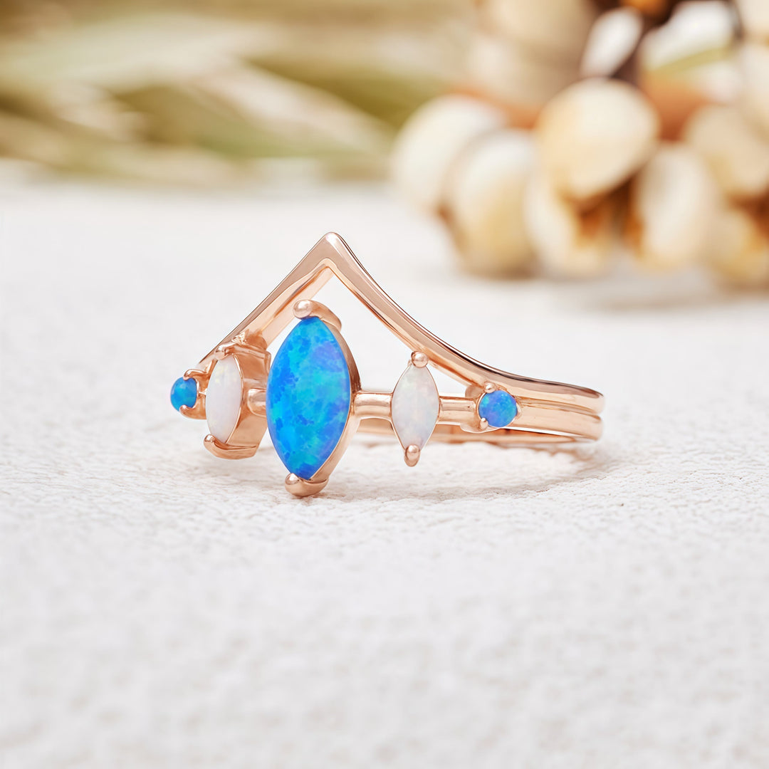 Olivenorma Natural Blue & White Opal Crown Ring - image 4