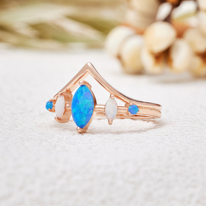Olivenorma Natural Blue & White Opal Crown Ring - image 4