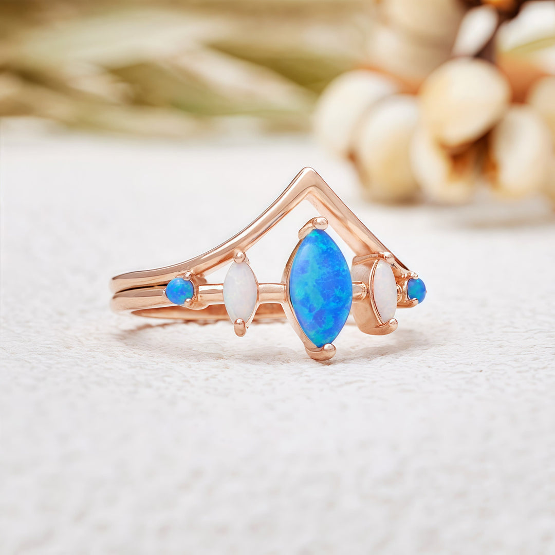 Olivenorma Natural Blue & White Opal Crown Ring - image 5