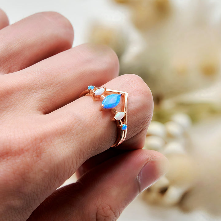 Olivenorma Natural Blue & White Opal Crown Ring - image 1