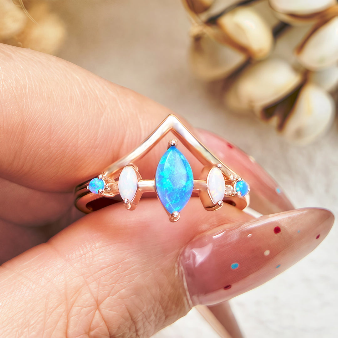 Olivenorma Natural Blue & White Opal Crown Ring - image 3