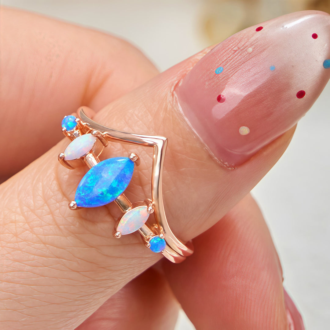 Olivenorma Natural Blue & White Opal Crown Ring - image 2
