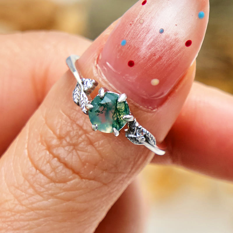 Olivenorma Natural Moss Agate Leaf Wrap Ring - image 3