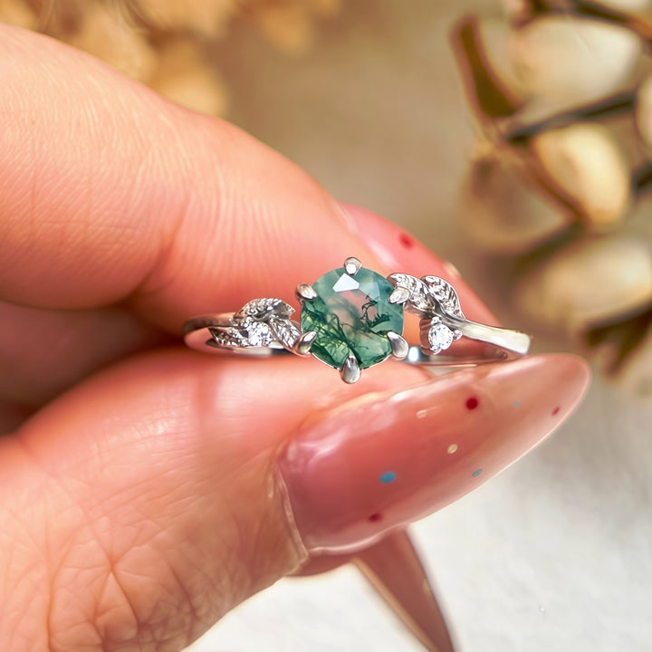 Olivenorma Natural Moss Agate Leaf Wrap Ring - image 2