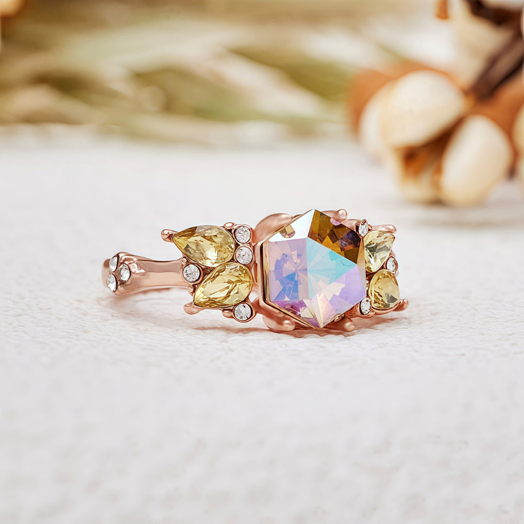 Olivenorma Hexagon Cut Alexandrite Peridot Ring - image 4