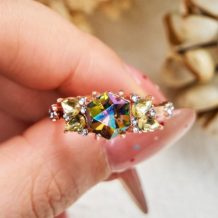 Olivenorma Hexagon Cut Alexandrite Peridot Ring - image 2