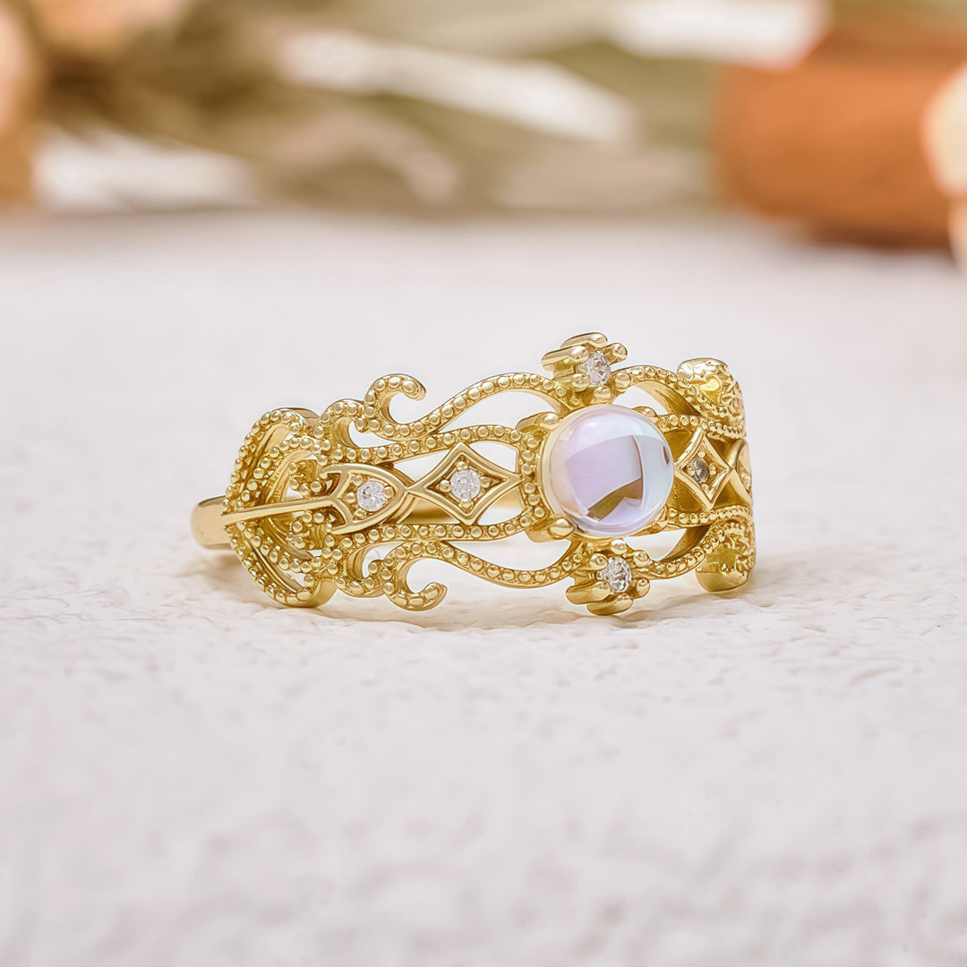 Olivenorma Vintage Hollow Carved Moonstone Ring - image 4