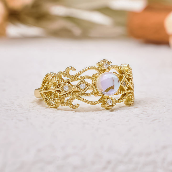 Olivenorma Vintage Hollow Carved Moonstone Ring - image 4