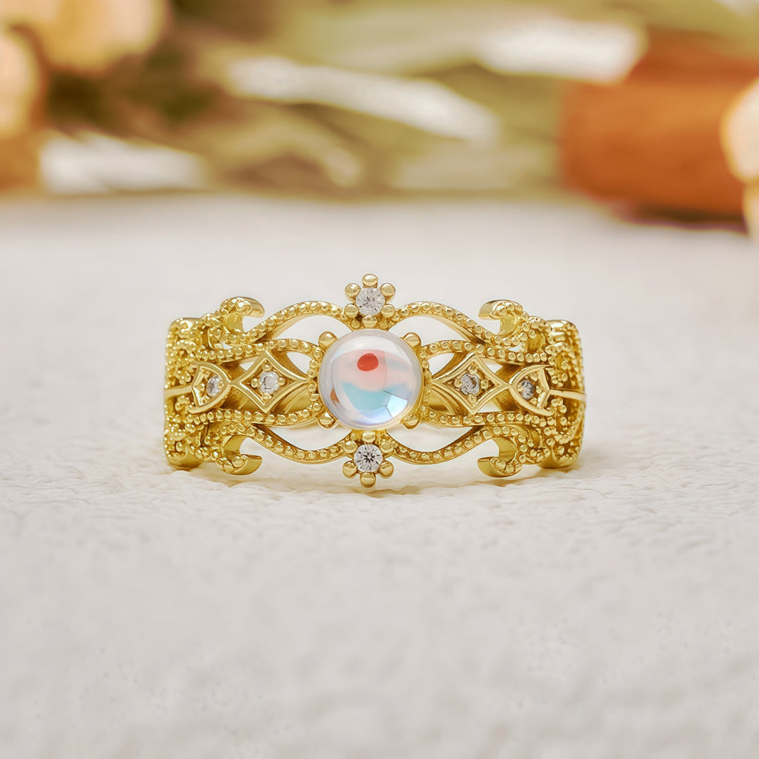 Olivenorma Vintage Hollow Carved Moonstone Ring - Moonstone - image 0