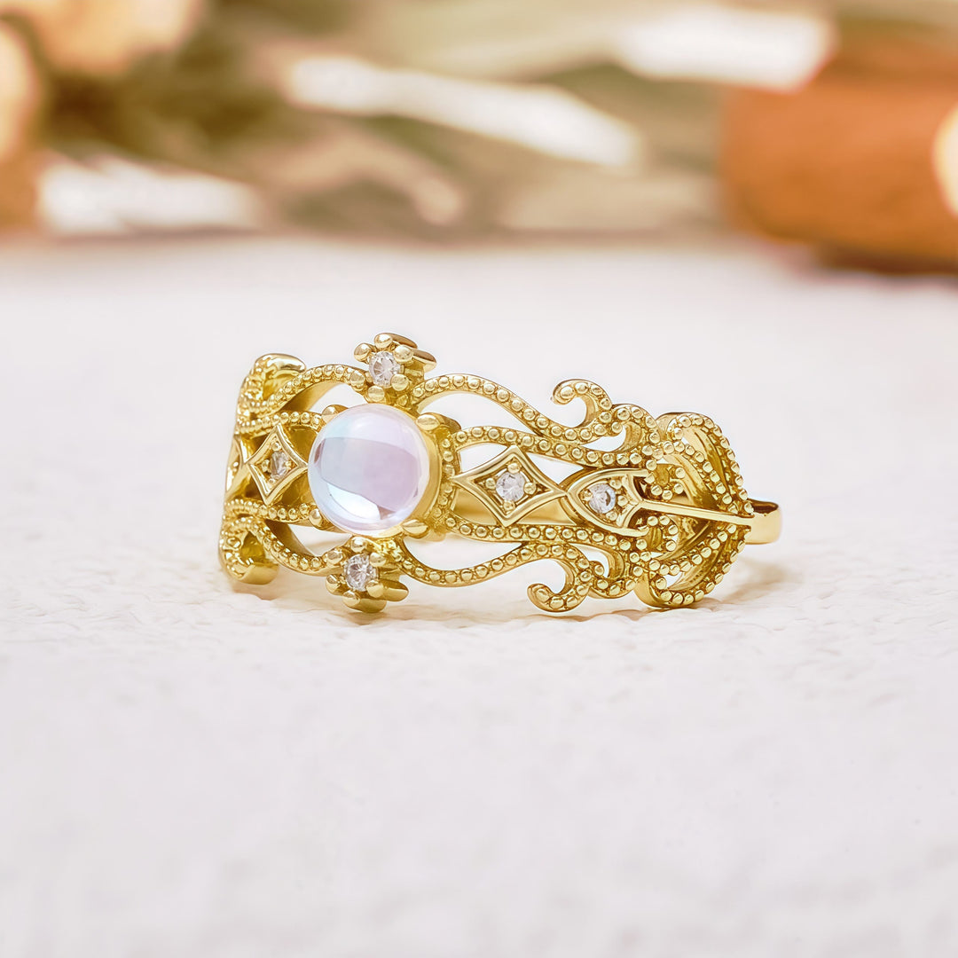 Olivenorma Vintage Hollow Carved Moonstone Ring - image 3