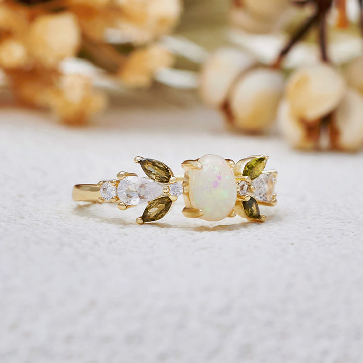 Olivenorma Delicate Opal Leaf Peridot Zircon Ring - image 5
