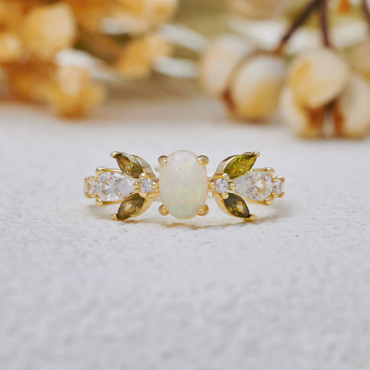 Olivenorma Delicate Opal Leaf Peridot Zircon Ring - Opal & Peridot - image 0