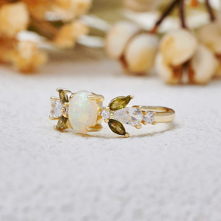 Olivenorma Delicate Opal Leaf Peridot Zircon Ring - image 4