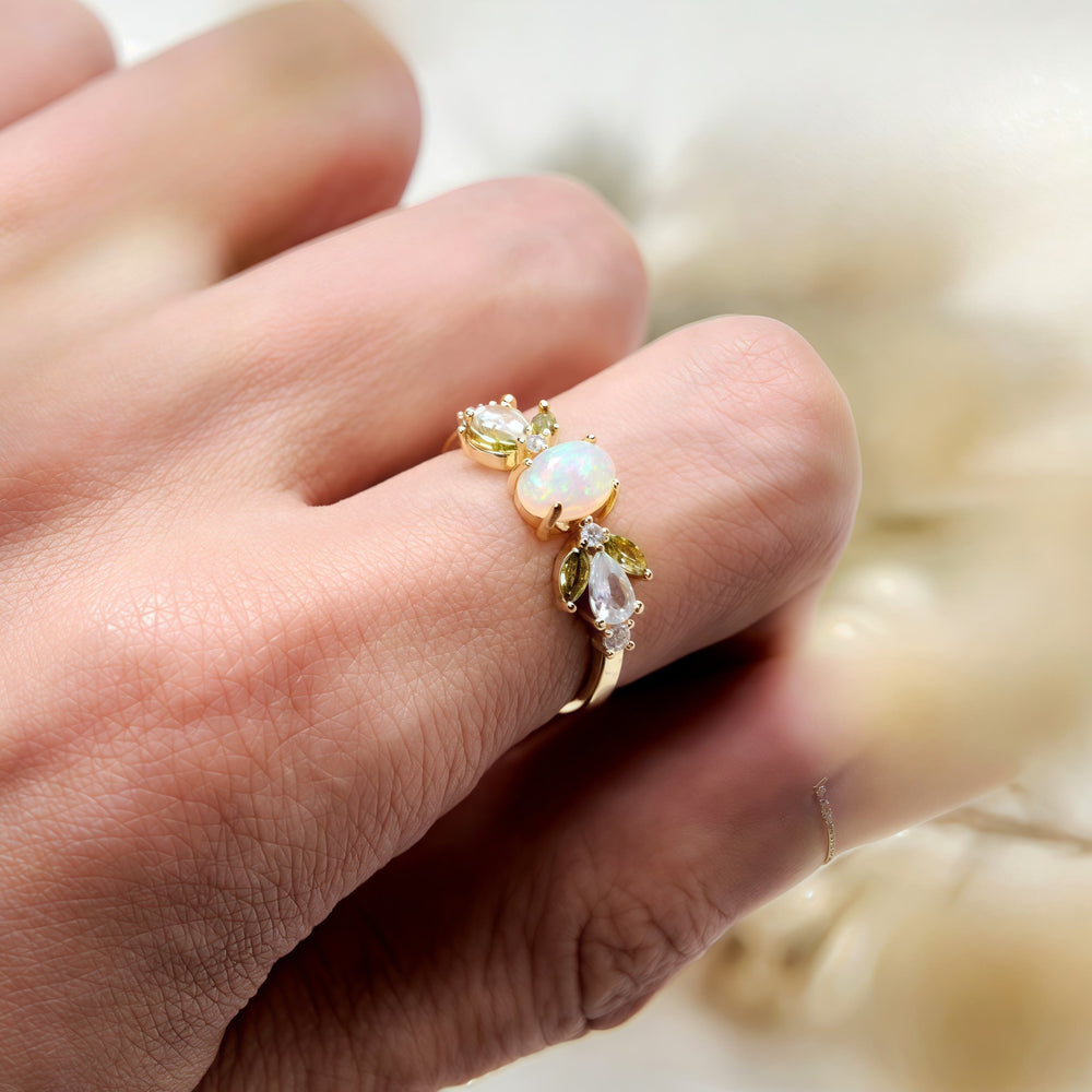 Olivenorma Delicate Opal Leaf Peridot Zircon Ring - image 1