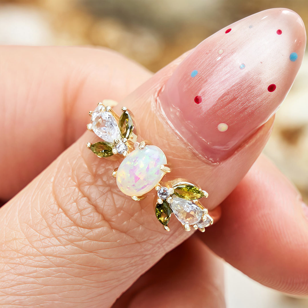 Olivenorma Delicate Opal Leaf Peridot Zircon Ring - image 3